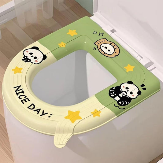 Toilet Seat Warmer, Elongated Toilet Seat Cover, Padded Toilet Seat Cushion, O-shaped Washable or Portable Toilet Lid Tank Cover.（Cartoon Panda 2 Pcs）