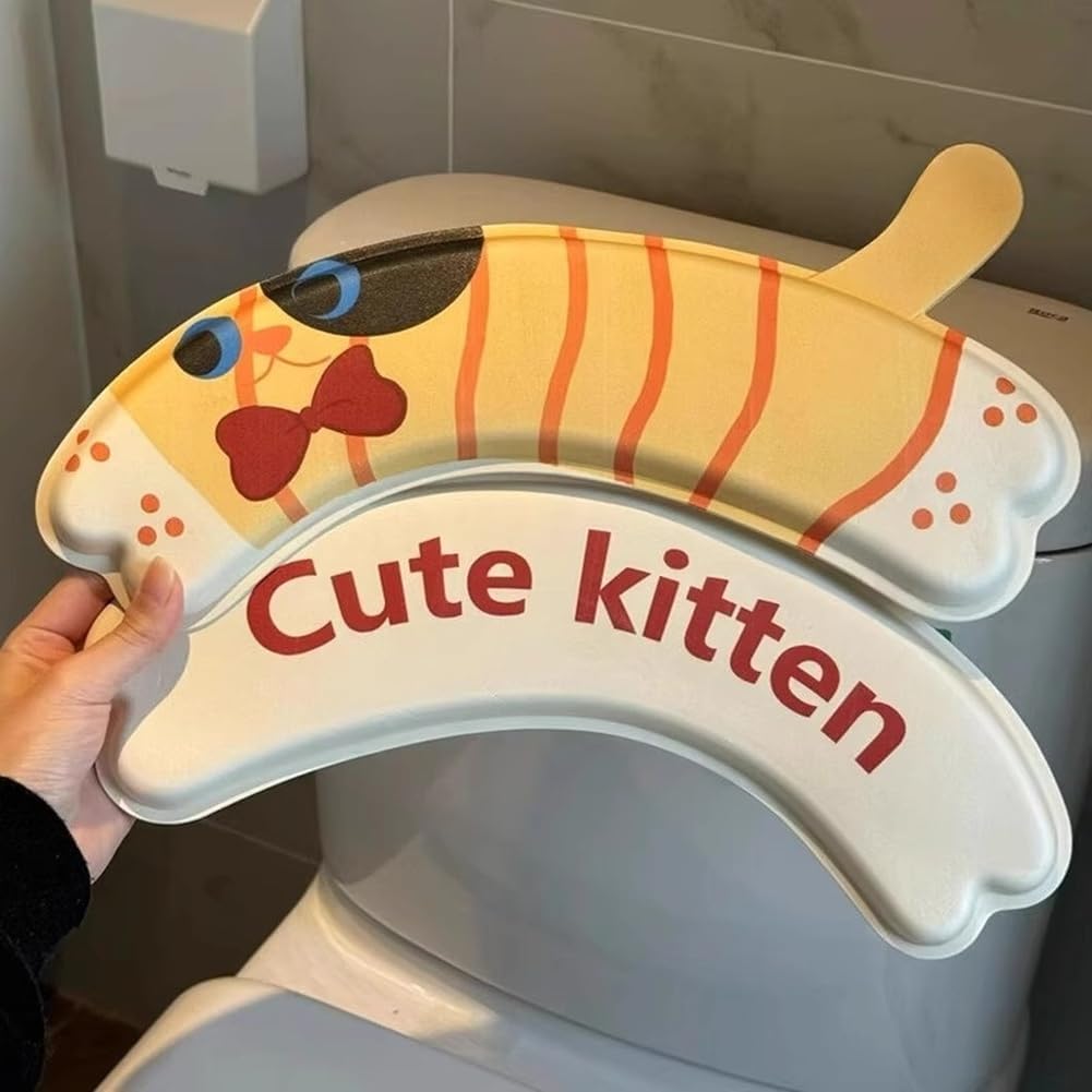 Waterproof EVA Toilet Seat Cover with Cartoon Visuals and Non Slip Base plus Fastener for Standard Toilet Seat Compatibility (cat)