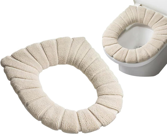 5 Pack Soft Thicker Bathroom Toilet Seat Cover,Soft Warmer Toilet Seat Cushion Cover Stretchable Fits All Oval Toilet Seats Washable Fiber Cloth (Coffee)