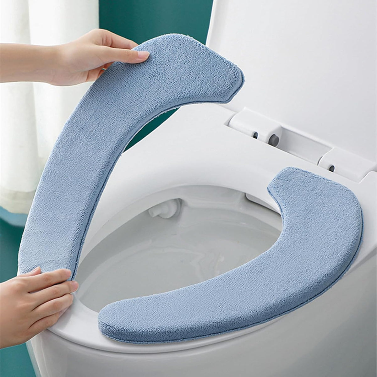 1 Pair Soft Toilet Seat Covers Plush Thick Fabric Toilet Seat Warmer Waterproof self-adhesive Reusable Machine-Washable Universal for All Types of Toilets Bathroom (Grey)
