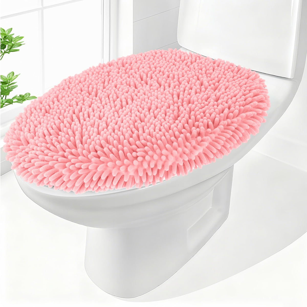 Chenille Elongated Toilet Seat Cover 19.5"x 15" Machine Washable