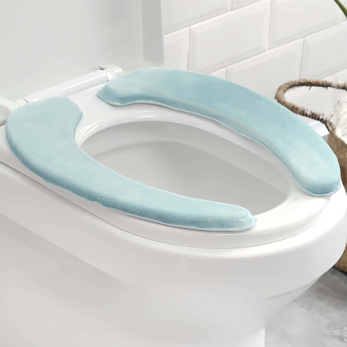 Flannel Toilet Seat Cushion Cover, Portable Self-Adhesive Toilet Seat Cover, Universal Washable and Reusable Toilet Lid Cover (Green)