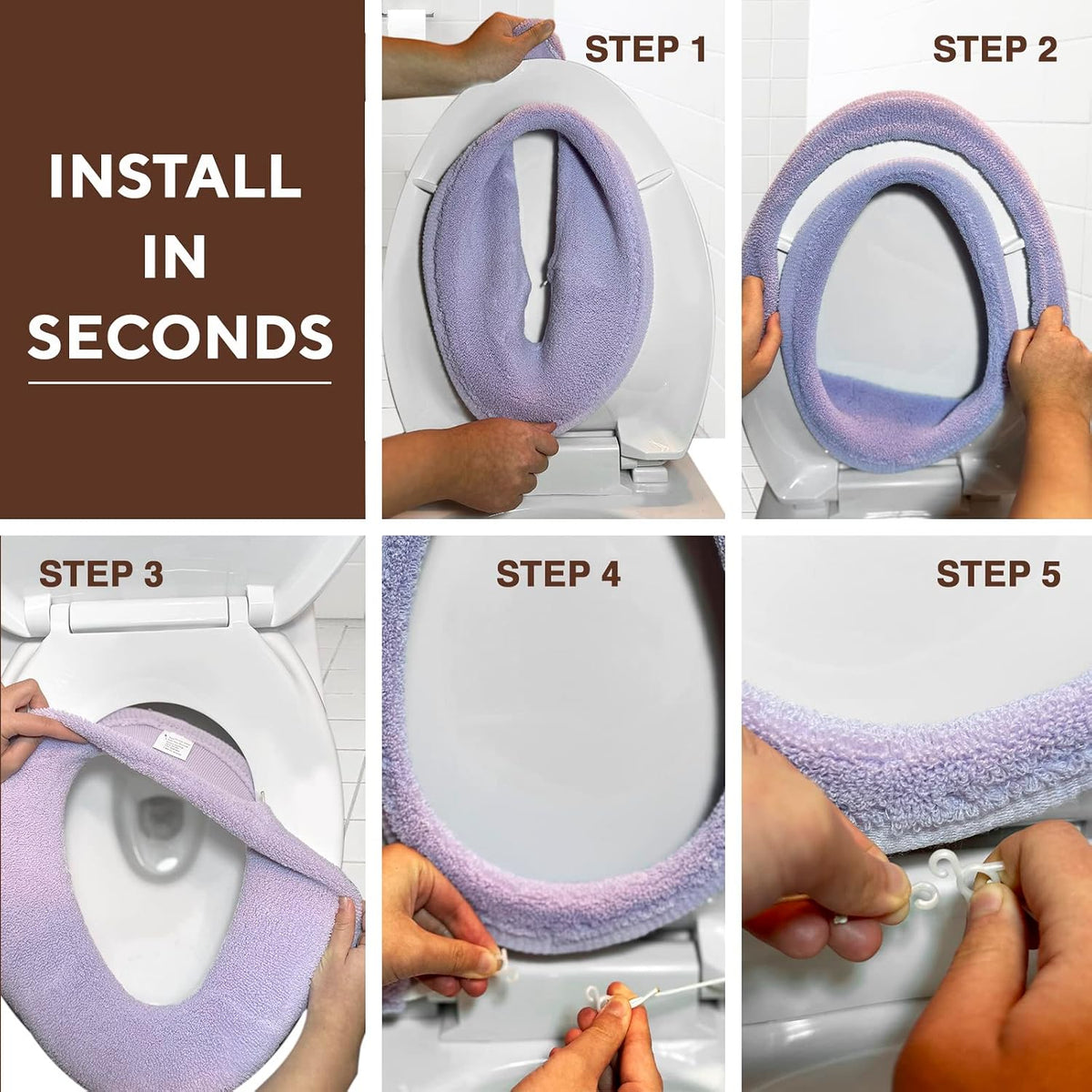 Soft Toilet Seat Cover - Plush, Thick Fabric Toilet Seat Warmer for Round & Elongated 14x18" Toilet Seats - Reusable, Machine-Washable, Easy-Install - Gift-Ready Packaging - Infinity Blue