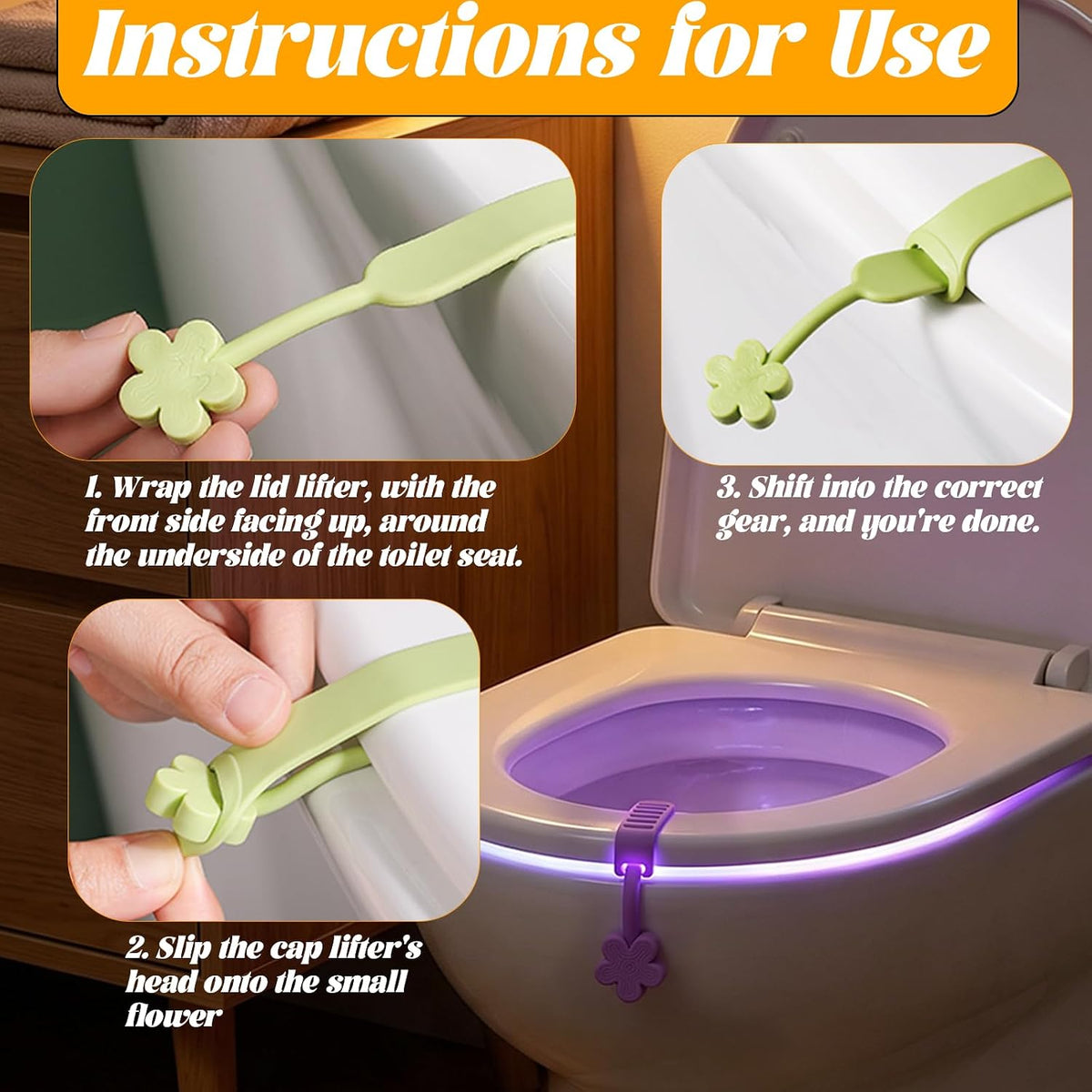 Toilet Lid Handle, Silicone Toilet Lifter with No-Touch Seat Lift, 4 Pack