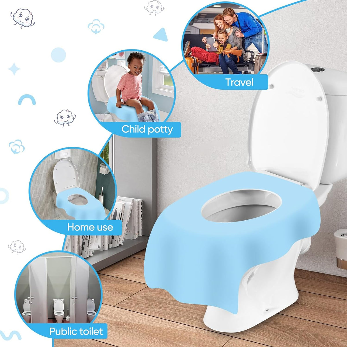 Cottonessence Disposable Toilet Seat Covers (30-Pack) – Waterproof, Individually Wrapped, Portable，Non-Slip Liners for Kids & Adults, Travel & Home Use