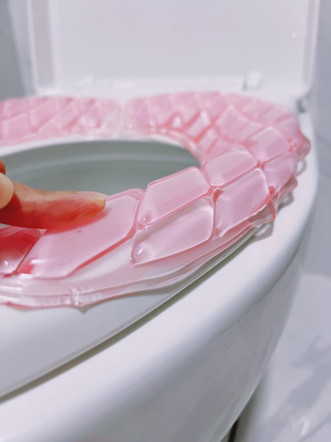Gel Toilet Seat Cushion - Toilet Cushion for Bathroom - Portable and Washable - Universal Padded Toilet seat for Standard U Shape Toilet Seats -Adhesive Toilet Seat Cushion for Women Seniors (Pink)