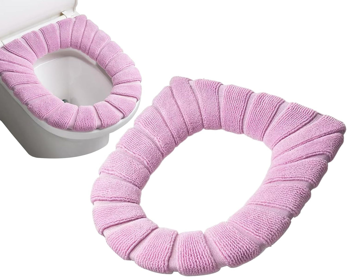 Toilet Covers,5 Pack Bathroom Soft Thicker Warmer Stretchable Washable Cloth Toilet Seat Cover Pads (pink)