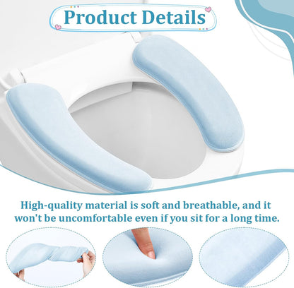 Toilet Seat Cover, Thick and Elastic Bathroom Toilet Seat Cushion Soft Polyester Fiber Sponge Cushioned Lid Cover, Non-Slip Washable Reusable Comfort Pad Seats Cushion for Most Toilets (Blue)