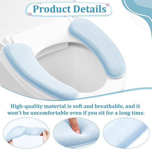 Toilet Seat Cover, Thick and Elastic Bathroom Toilet Seat Cushion Soft Polyester Fiber Sponge Cushioned Lid Cover, Non-Slip Washable Reusable Comfort Pad Seats Cushion for Most Toilets (Blue)