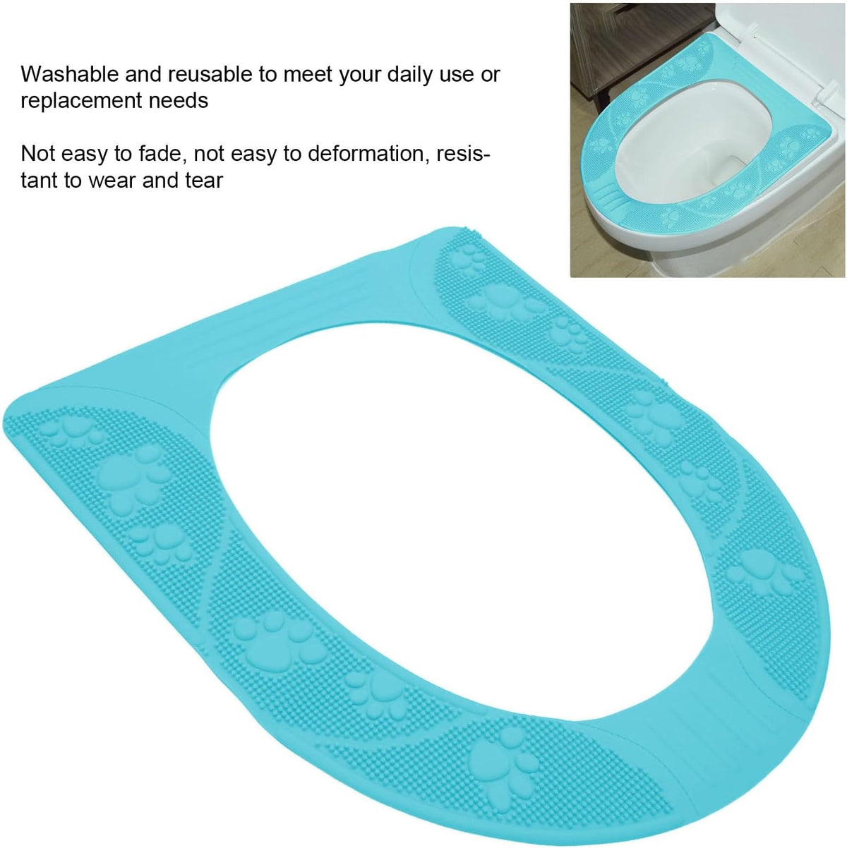 Agatige Silicone Toilet Seat Cushion, 39.5x34cm Non Slip Toilet Cover Pad Warmer Washable Travel Potty Seat with Suction Cup for All Season Bathroom (Sky Blue)