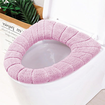 2 PCS Soft Thicker Plush Bathroom Toilet Seat Cover Pads Stretchable Washable Cloth Design for Universal Fit O/U/V/Rectangular Toilets (Lavender)