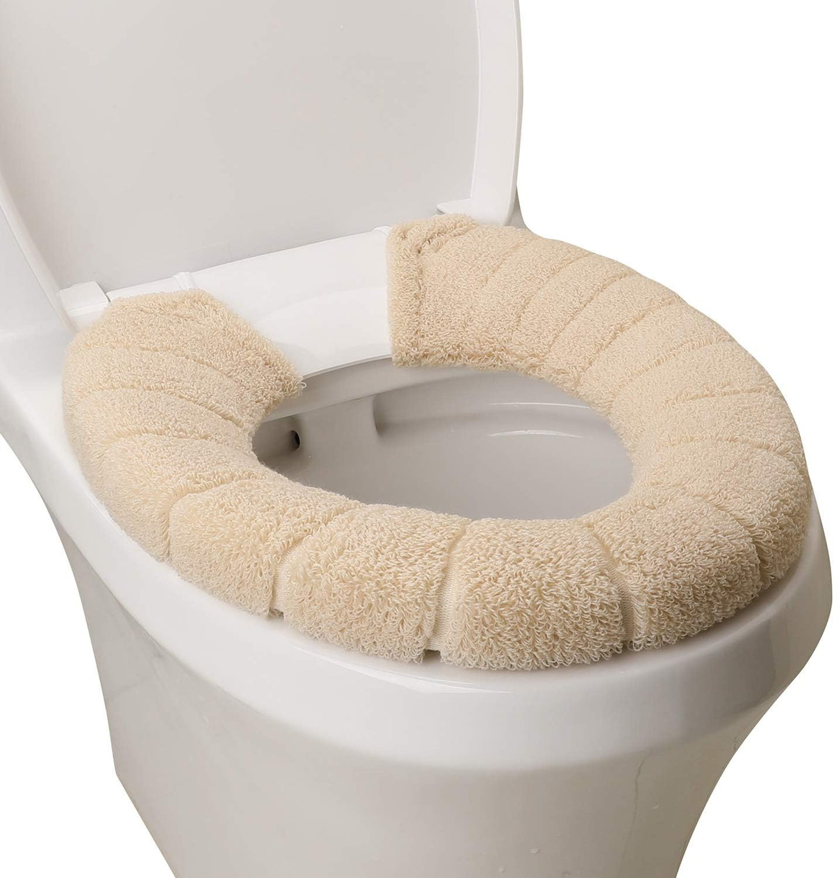 Toilet Seat Cover with Snaps Fixed,Thick Warmer,Machine Washable(beige)