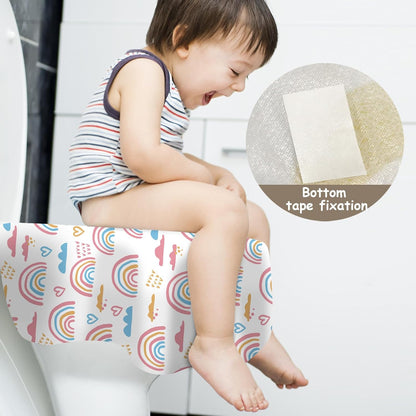 DEEKI 40 Pack Toilet Seat Covers Disposable, Safe No-Slip Waterproof for Kids Toddlers Use in Potty Training Public Restrooms Toilets, Portable Clean Covers for Adults Travel -Rainbow (40 Count)