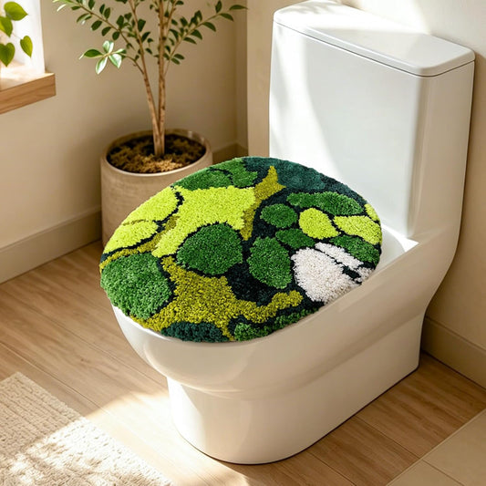 FYSUIMU Green Moss Toilet Seat Cover Soft Absorbent Plush Tufted Toilet Lid Cover Adjustable Washable Rubber Backing Covers for Luxury Home Hotel Bathroom Decoration