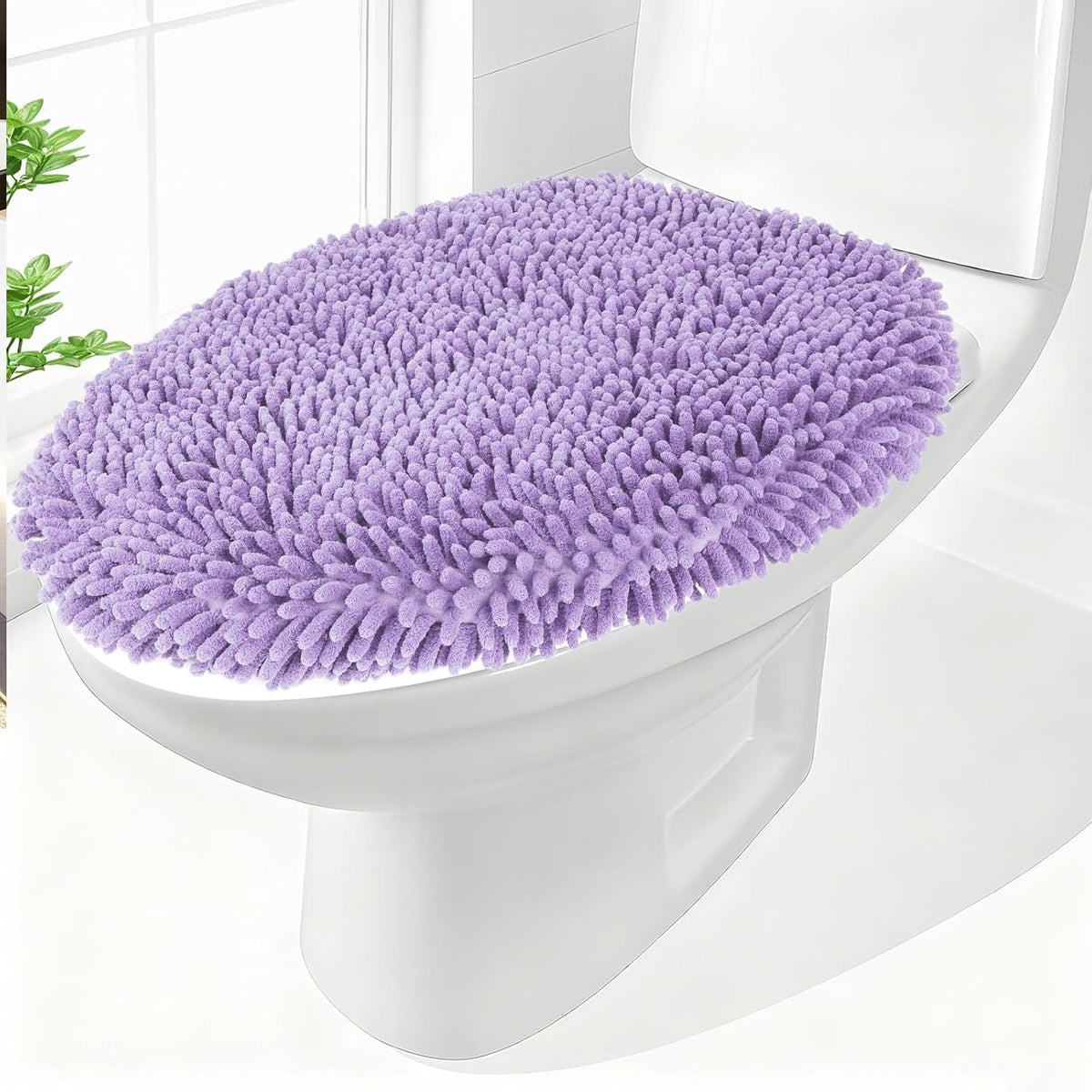 Chenille Elongated Toilet Seat Cover 19.5"x 15" Machine Washable