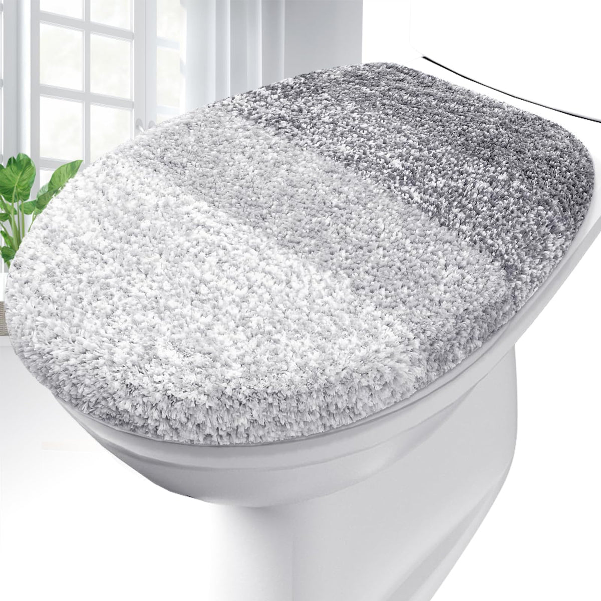 OLANLY Soft Microfiber Bathroom Toilet Lid Cover, 17.5x15, Gray
