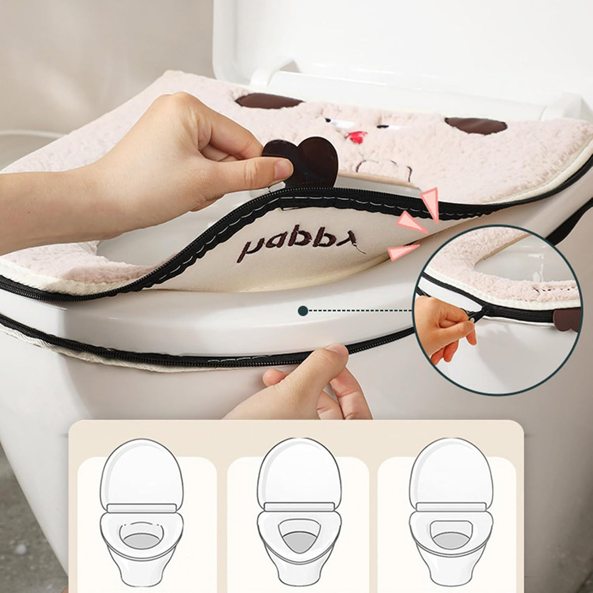 Toilet Seat Cover Pad Thick Warm Toilet Seat Cushion Washable Cloth Mat with Handle Cushioned Cover