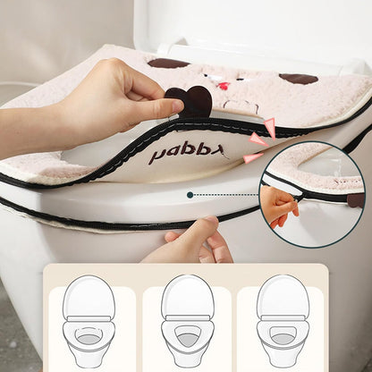 Toilet Seat Cover Pad Thick Warm Toilet Seat Cushion Washable Cloth Mat with Handle Cushioned Cover