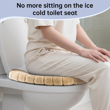 Toilet Seat Cover with Snaps Fixed,Thick Warmer,Machine Washable(beige)