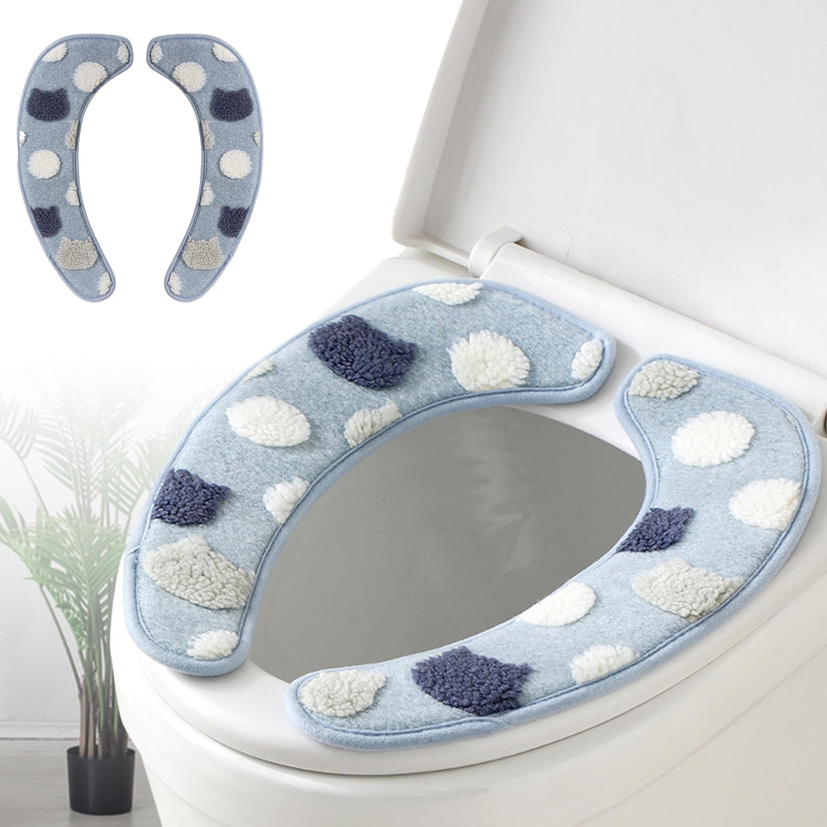 Thick and Warm Toilet Seat Cover – Washable, Reusable Cushion with TPR Adhesive Back & Decorative Pattern for Comfort & Insulation (Brown)