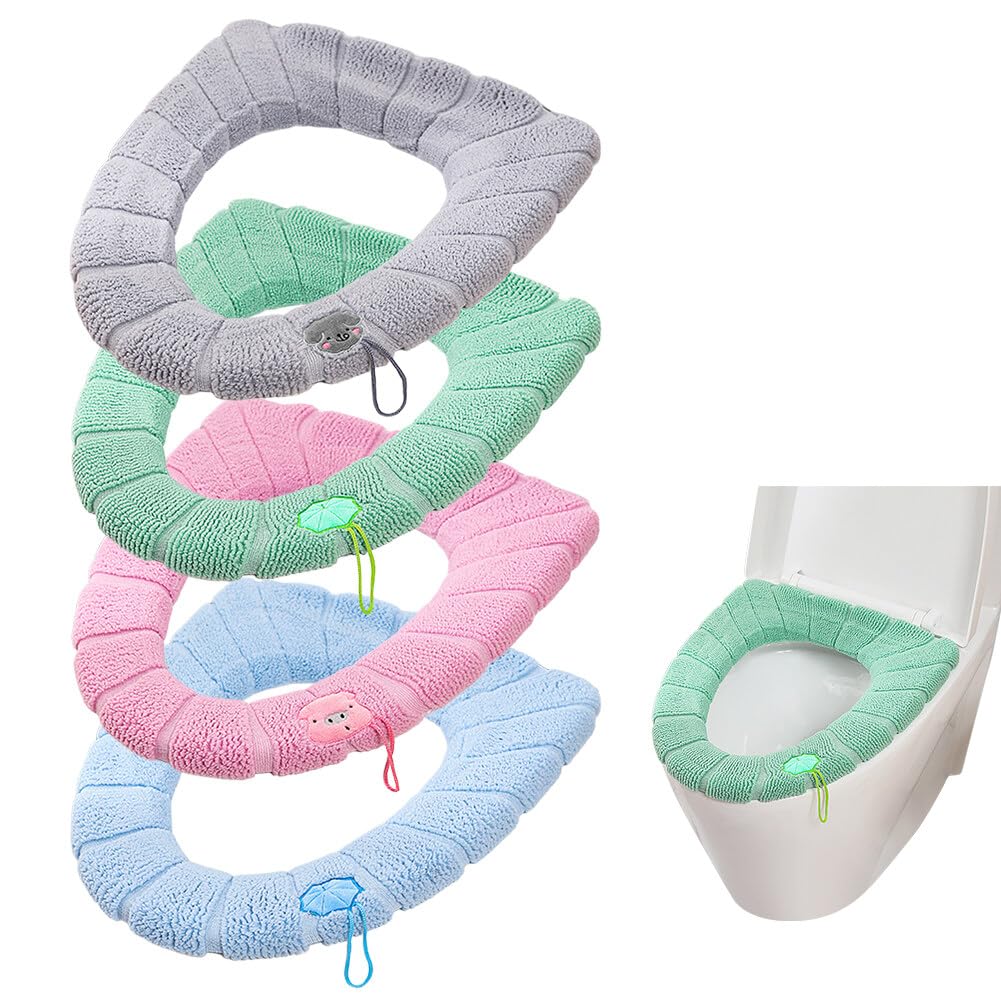 4 Pcs Soft Toilet Seat Cover Pad, Bathroom Soft Thicker Warmer Stretchable