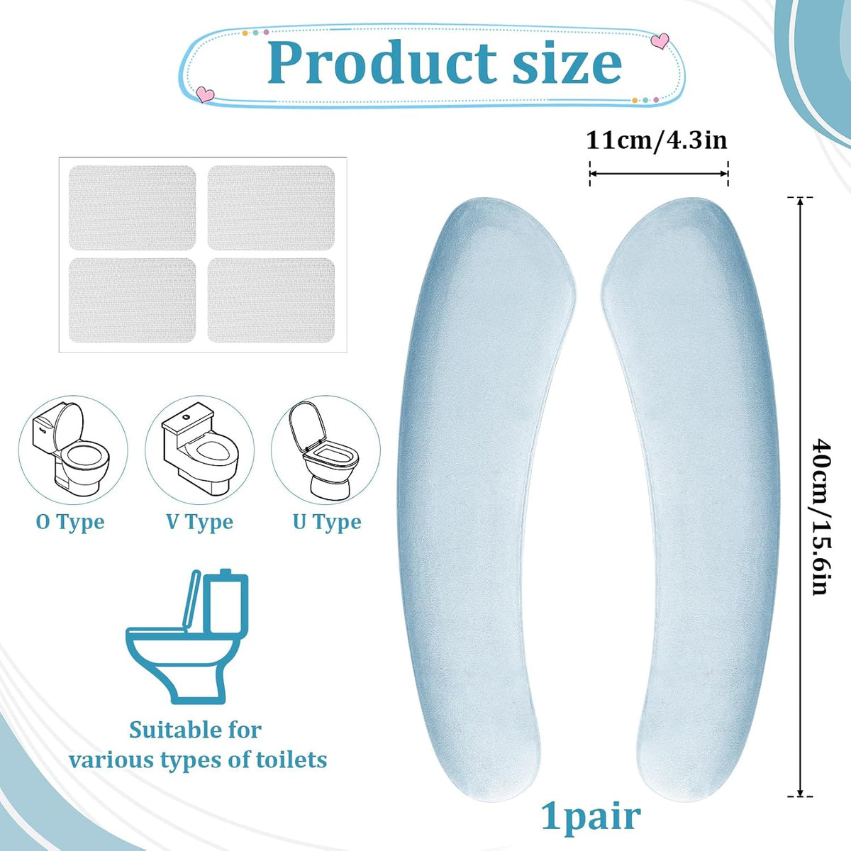 Toilet Seat Cover, Thick and Elastic Bathroom Toilet Seat Cushion Soft Polyester Fiber Sponge Cushioned Lid Cover, Non-Slip Washable Reusable Comfort Pad Seats Cushion for Most Toilets (Blue)