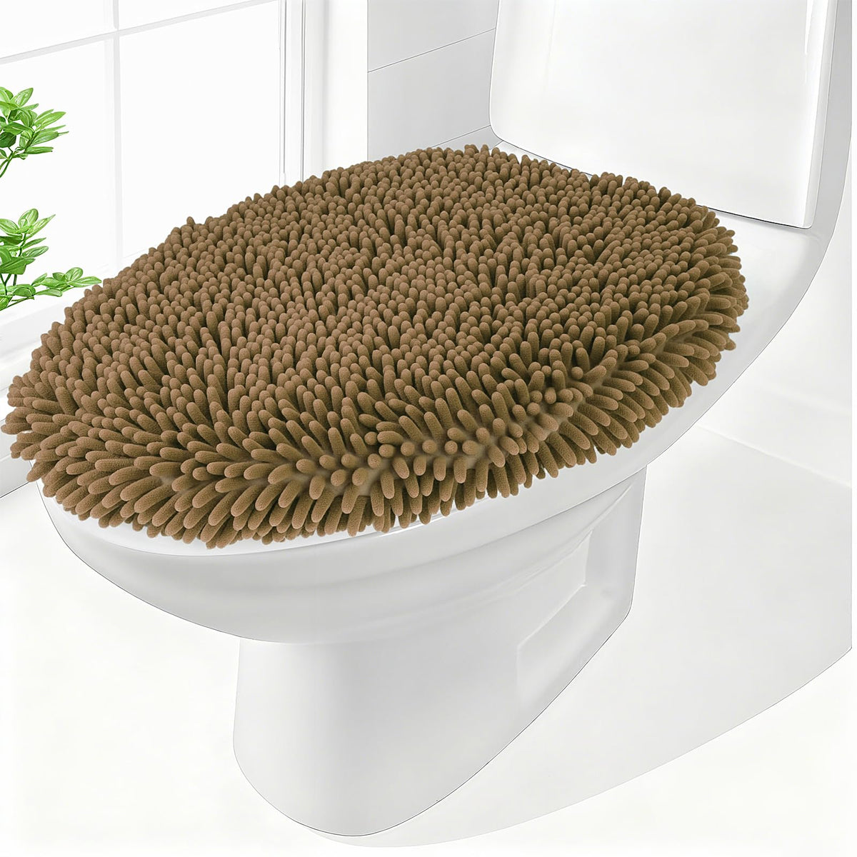 Chenille Elongated Toilet Seat Cover 19.5"x 15" Machine Washable