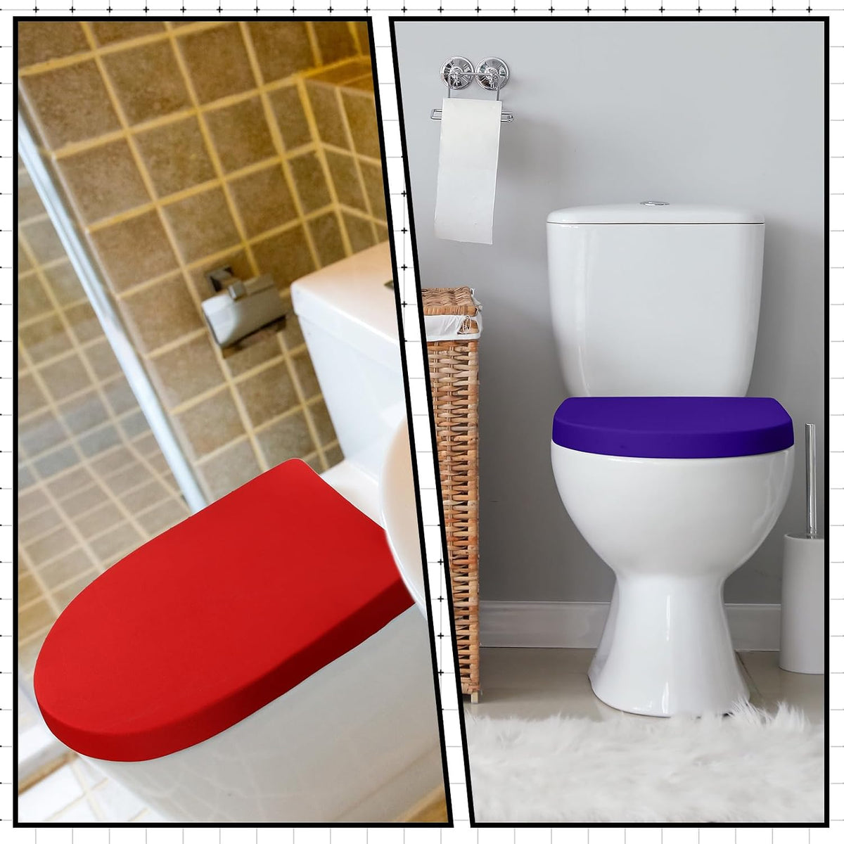 Preboun 4 Pcs Toilet Lid Cover Toilet Seat Cover with Elastic Edges, Standard Toilet Lid Cover Soft Bathroom Covers, Machine Washable Seat Covers Universal for Most Toilet Bowl Lids (Vibrant Colors)