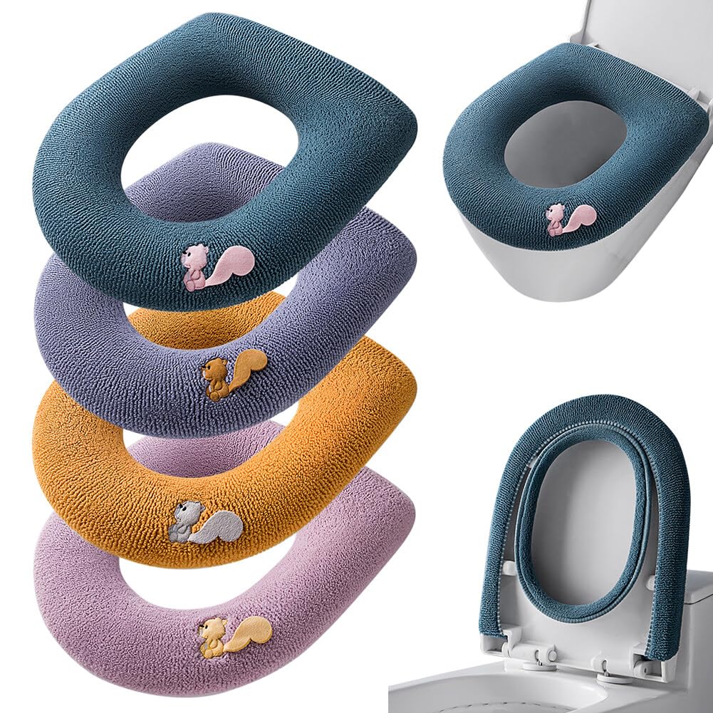4 Pcs Soft Toilet Seat Cover Pad, Bathroom Soft Thicker Warmer Stretchable