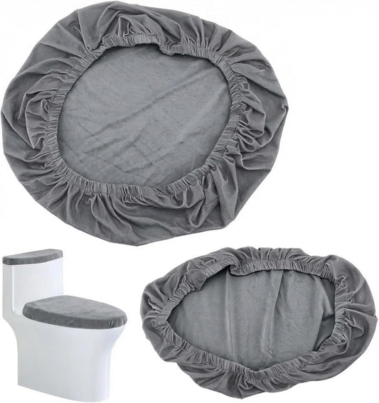 Toilet Seat Cover Grey Toilet Lid Cover and Toilet Tank Cover Set, Universal Toilet Cover Set with Elastic Bottom for Bathroom Decor Accessories，Toilet Lid Cover and Toilet Tank Cover Washable