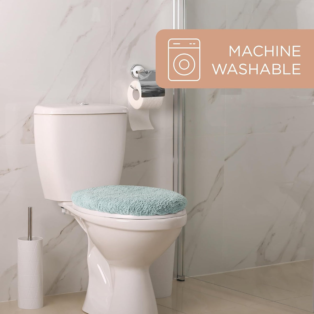 TOWN & COUNTRY EVERYDAY Ultra Plush Solid Tufted Toilet Lid Cover, Soft and Absorbent, Non-Slip Cover, Machine Washable, Aqua Blue, 18"x19"