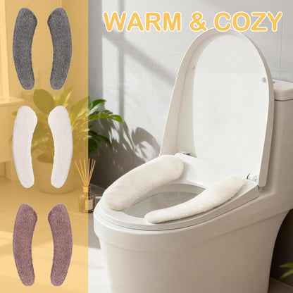 Plush Toilet Seat Cover Pads - Washable Warm Cushion, Soft Bathroom Warmer Mat - Universal Self Adhesive Design (White)