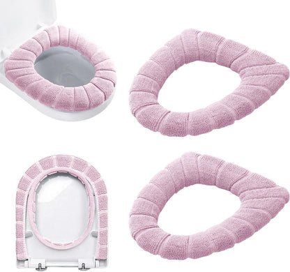 2 PCS Soft Thicker Plush Bathroom Toilet Seat Cover Pads Stretchable Washable Cloth Design for Universal Fit O/U/V/Rectangular Toilets (Lavender)