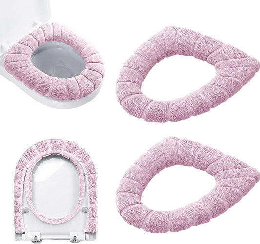 2 PCS Soft Thicker Plush Bathroom Toilet Seat Cover Pads Stretchable Washable Cloth Design for Universal Fit O/U/V/Rectangular Toilets (Lavender)