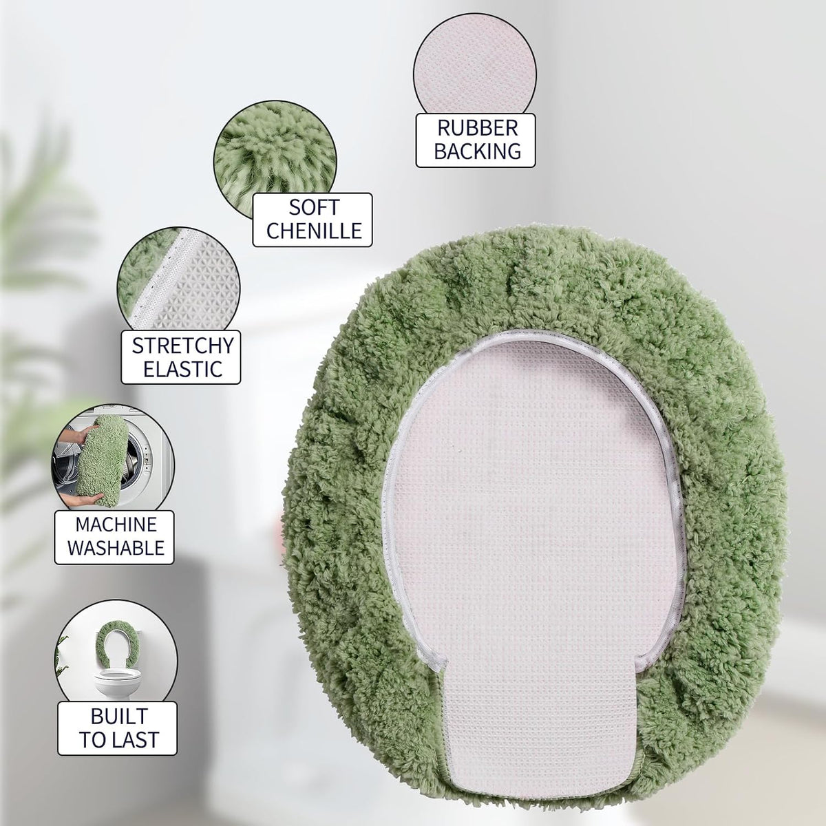 Soft Microfiber Toilet Seat Cover 17.5" x 15" Machine Washable