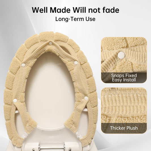 Toilet Seat Cover with Snaps Fixed,Thick Warmer,Machine Washable(beige)