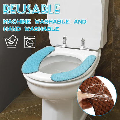 Kingdder 4 Pair Washable Toilet Seat Covers Mat Thick Padded Warm Plush Toilet Seat Cushion with Self Adhesive Tape for Bathroom Nonslip Soft Toilet Cover Home Bathroom Supplies, Grey Brown White Blue