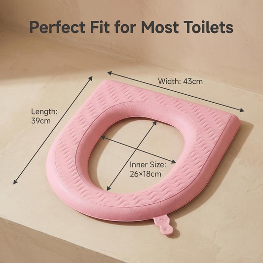 Waterproof Toilet Seat Cushion, 2026 New Toilet Seat Cover Pads - Soft Reusable EVA Cushion with Non-Slip Velcro. Universal, Washable & Portable for Home, Travel, Seniors Comfort. (Pink+Gray)
