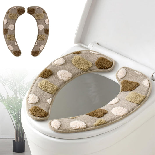 Thick and Warm Toilet Seat Cover – Washable, Reusable Cushion with TPR Adhesive Back & Decorative Pattern for Comfort & Insulation (Brown)