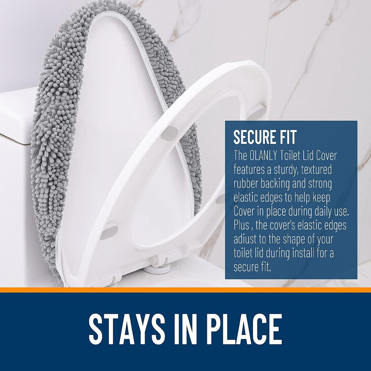 OLANLY Soft Chenille Bathroom Toilet Lid Cover, 17.5x15, Gray