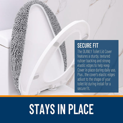 OLANLY Soft Chenille Bathroom Toilet Lid Cover, 17.5x15, Gray