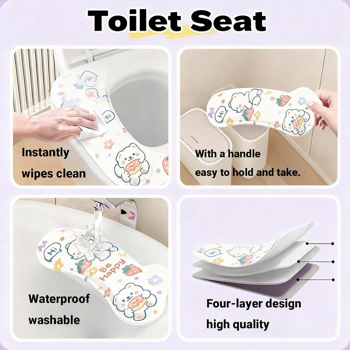 4 Pairs EVA Toilet Seat Cover with Handle