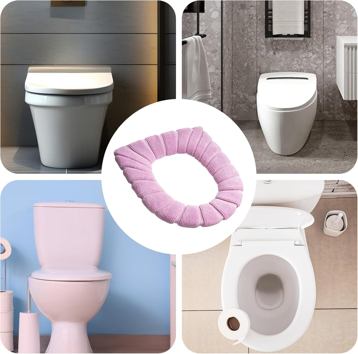 Toilet Covers,5 Pack Bathroom Soft Thicker Warmer Stretchable Washable Cloth Toilet Seat Cover Pads (pink)