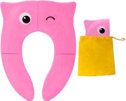 Toilet Potty Training Seat Cover, Travel Toilet Seat, Folding Non Slip Silicone Pads, Travel Portable Reusable Kids Toddlers Boys Girls, Carry Bag (Pink)
