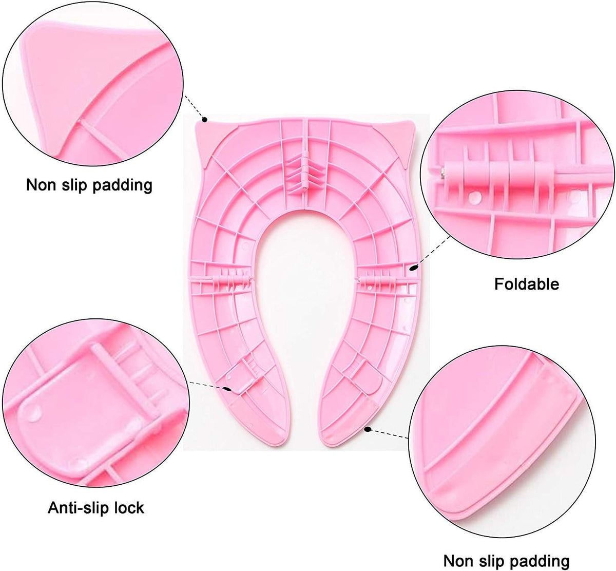 Toilet Potty Training Seat Cover, Travel Toilet Seat, Folding Non Slip Silicone Pads, Travel Portable Reusable Kids Toddlers Boys Girls, Carry Bag (Pink)