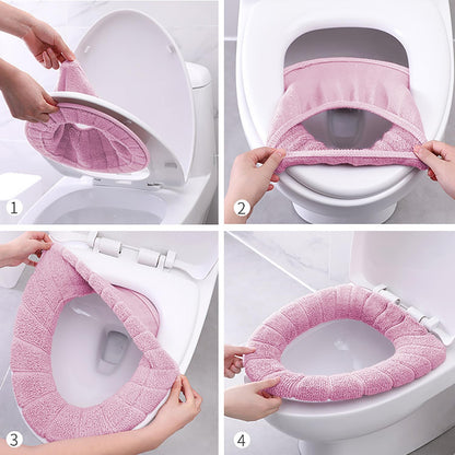 2 PCS Soft Thicker Plush Bathroom Toilet Seat Cover Pads Stretchable Washable Cloth Design for Universal Fit O/U/V/Rectangular Toilets (Lavender)