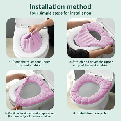 Toilet Covers,5 Pack Bathroom Soft Thicker Warmer Stretchable Washable Cloth Toilet Seat Cover Pads (pink)
