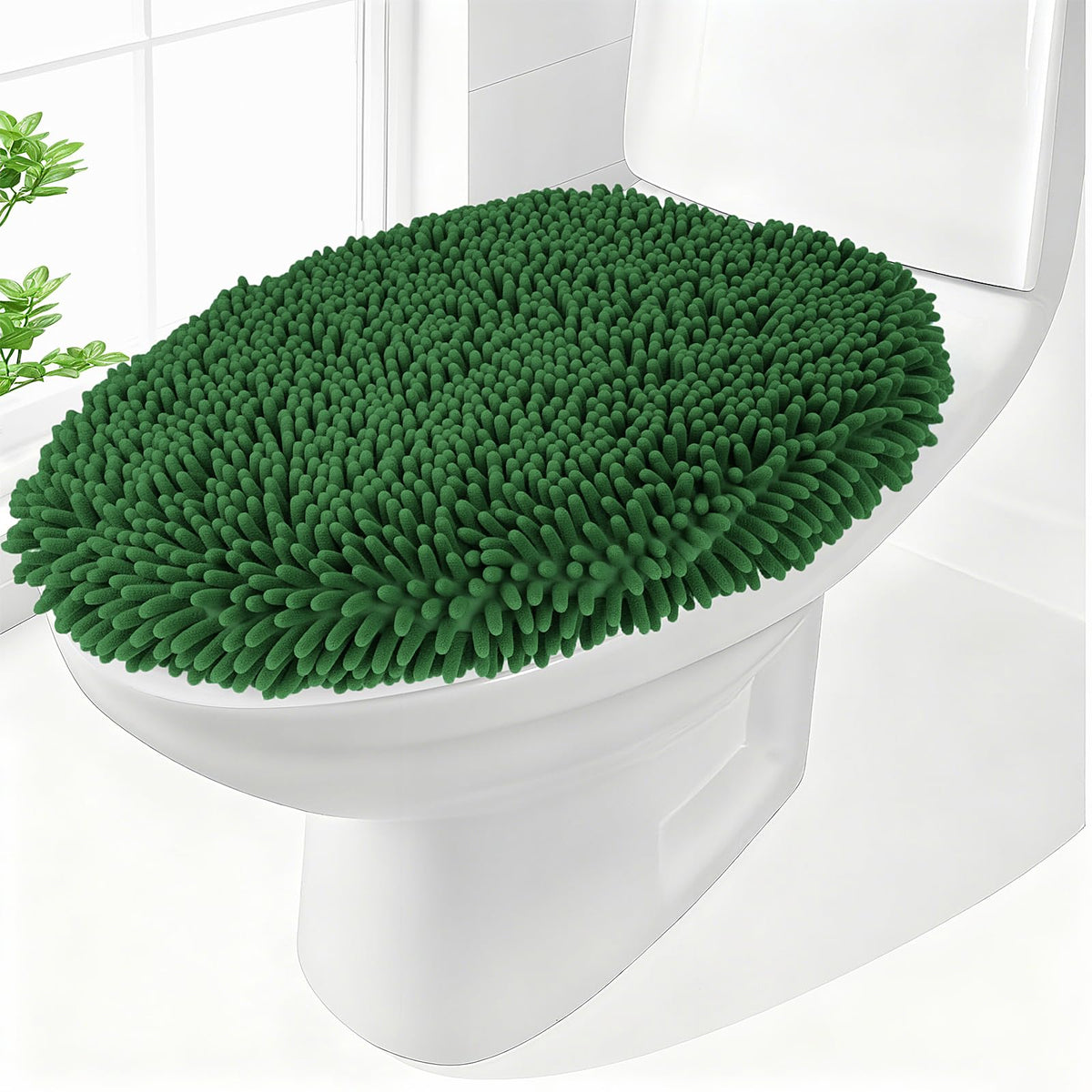 Chenille Elongated Toilet Seat Cover 19.5"x 15" Machine Washable