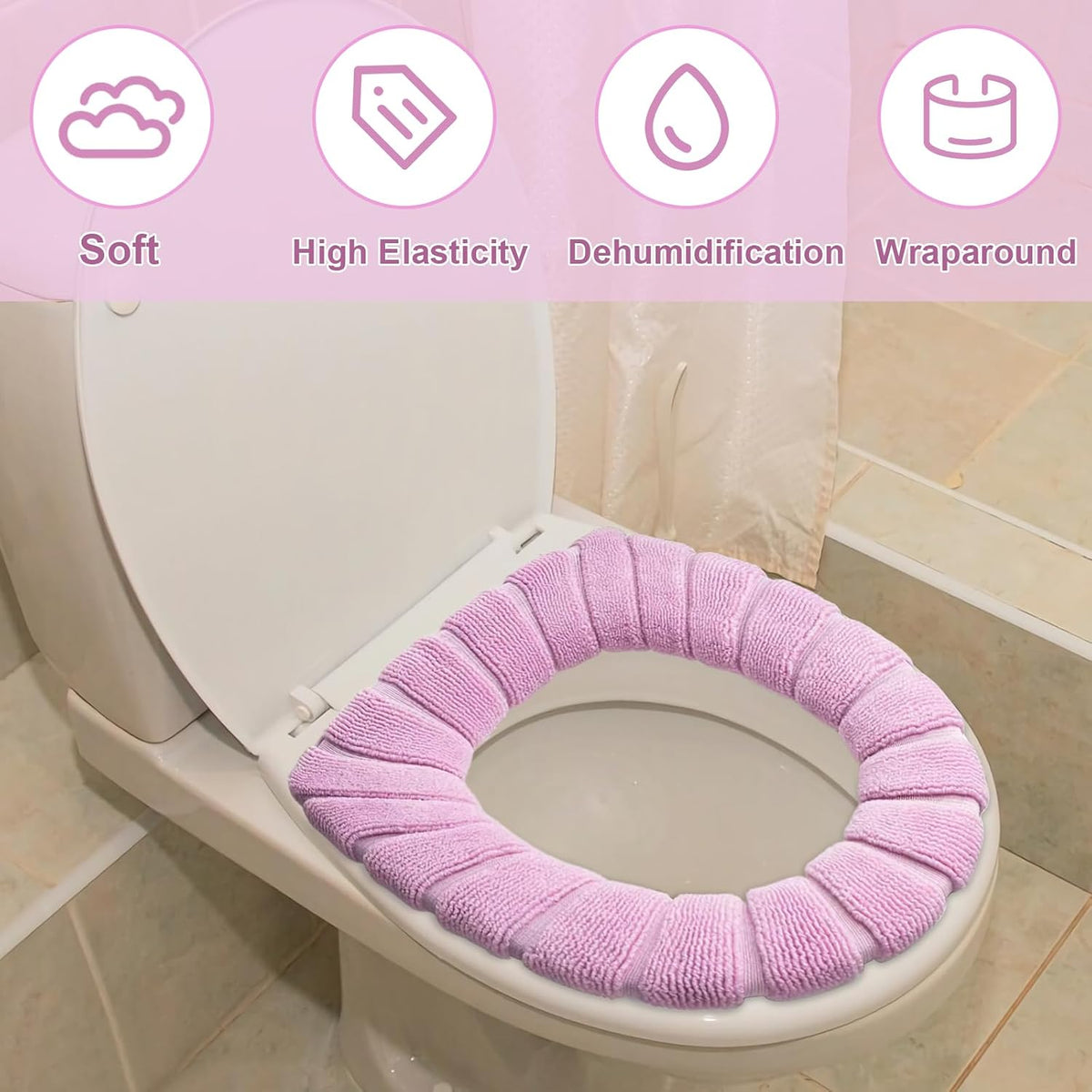 Toilet Covers,5 Pack Bathroom Soft Thicker Warmer Stretchable Washable Cloth Toilet Seat Cover Pads (pink)