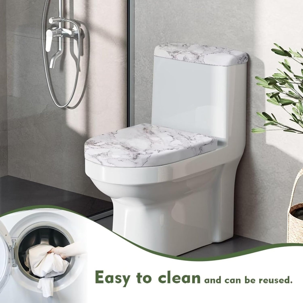 White Marble Lid Cover and Toilet Tank Lid Cover Set of 2,Modern Marble Print Toilet Decoration Replacement Novelty Decorations for Bathroom Accessory Fit Most Round Elongated and Oblong